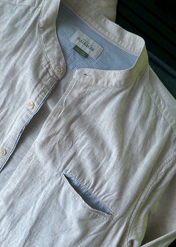 Bej Keten Erkek Gömlek Uzun Kollu - Görsel 3