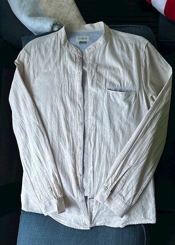 Bej Keten Erkek Gömlek Uzun Kollu - Görsel 2