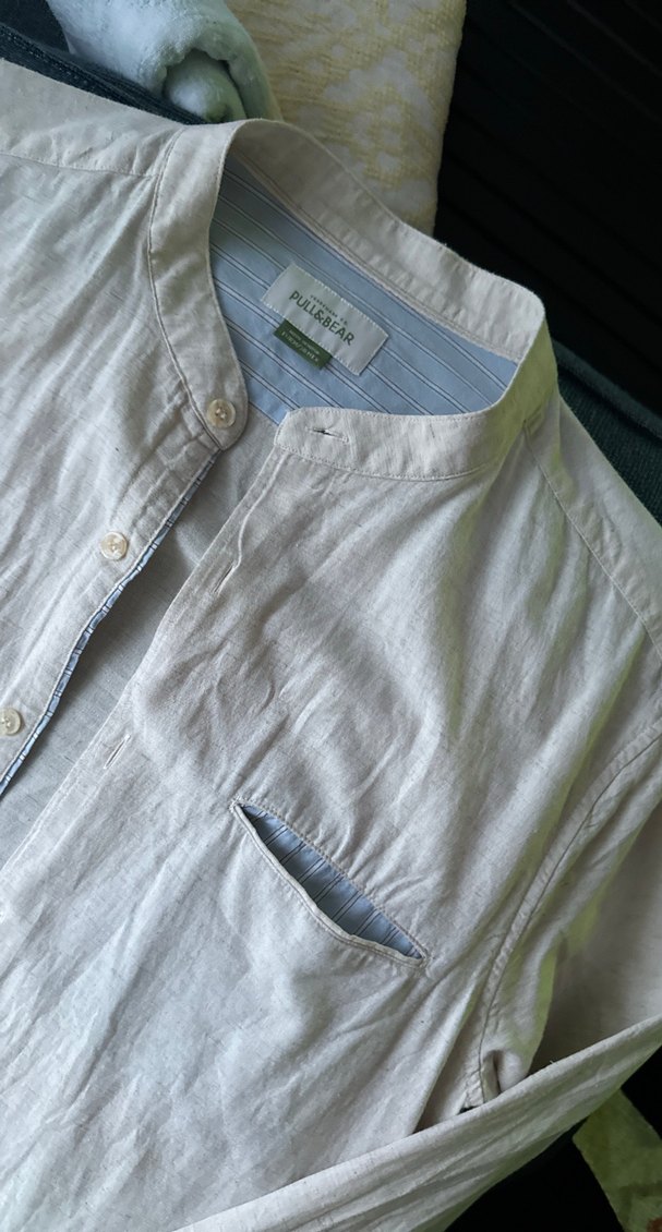 Bej Keten Erkek Gömlek Uzun Kollu - Görsel 3