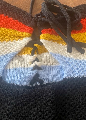 Çok Renkli Örgü Bohem Midi Elbise - Görsel 2