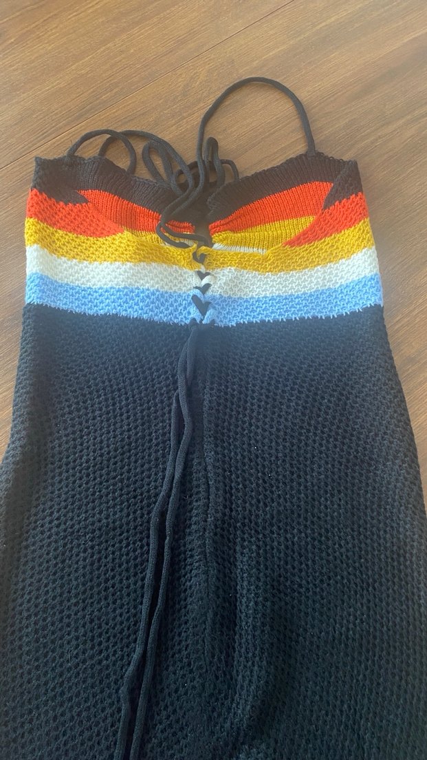 Çok Renkli Örgü Bohem Midi Elbise - Görsel 5