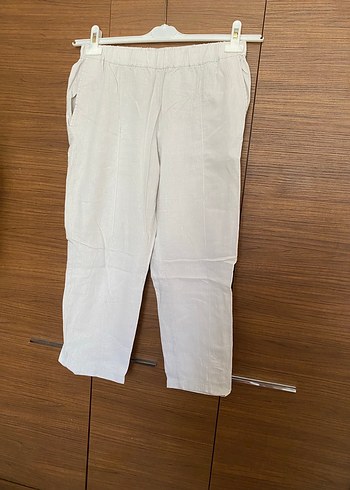 Kadın Keten bej Midi Pantolon