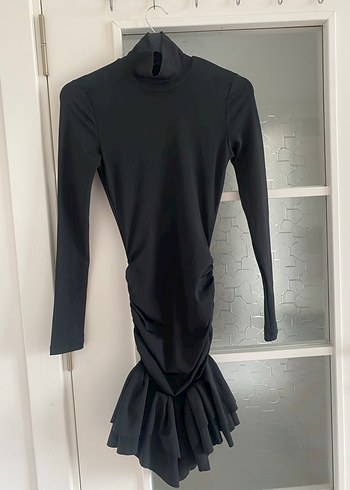 Siyah Yüksek Yakalı Kadın Mini Elbise - Görsel 5
