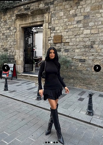 Siyah Yüksek Yakalı Kadın Mini Elbise - Görsel 3