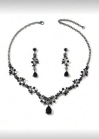Siyah İşlemeli Gotik Boncuklu Takı Seti - Görsel 2