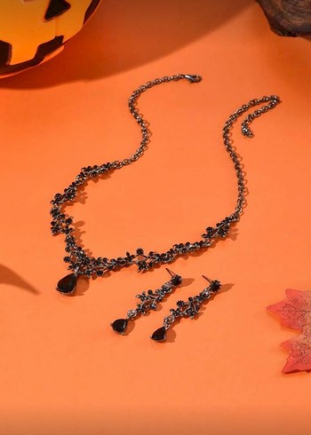 Siyah İşlemeli Gotik Boncuklu Takı Seti - Görsel 4