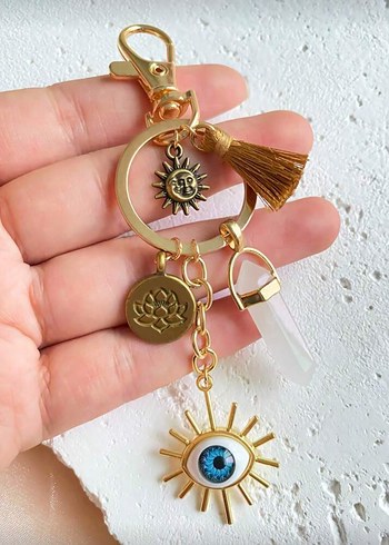 Püsküllü Altın Renk Bohem Anahtarlık - Görsel 3