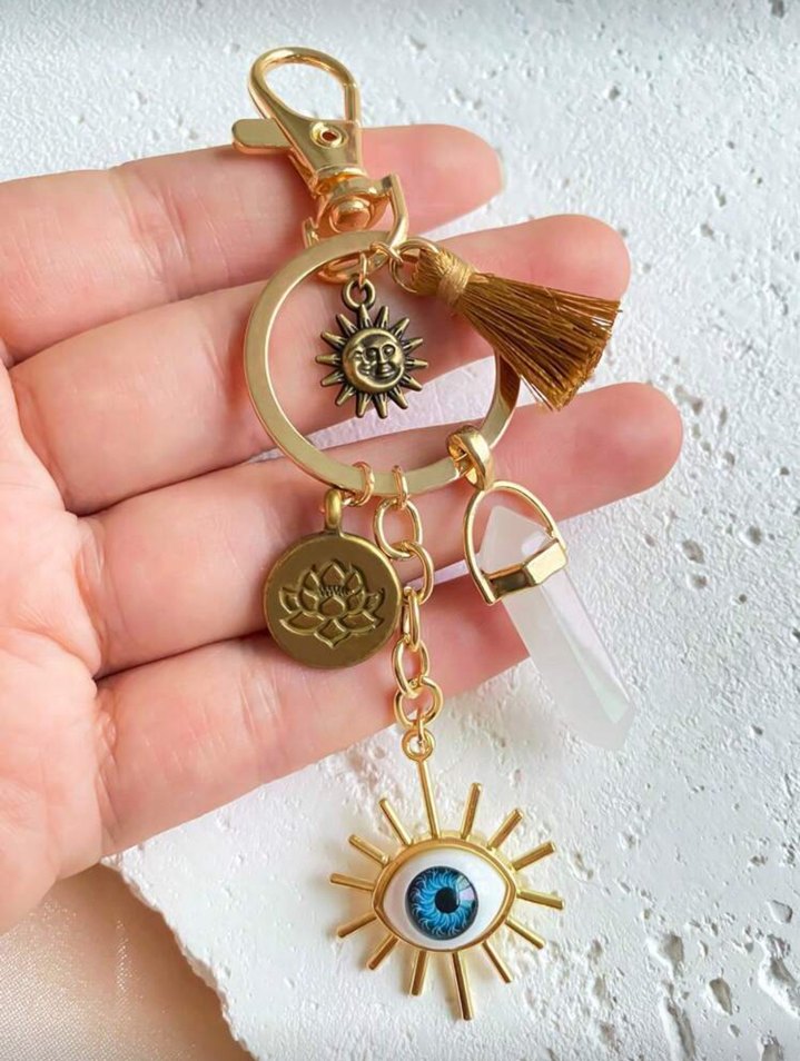 Püsküllü Altın Renk Bohem Anahtarlık - Görsel 3