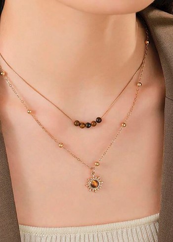 Bohem Tarzı Boncuklu Kahverengi Kolye - Görsel 3