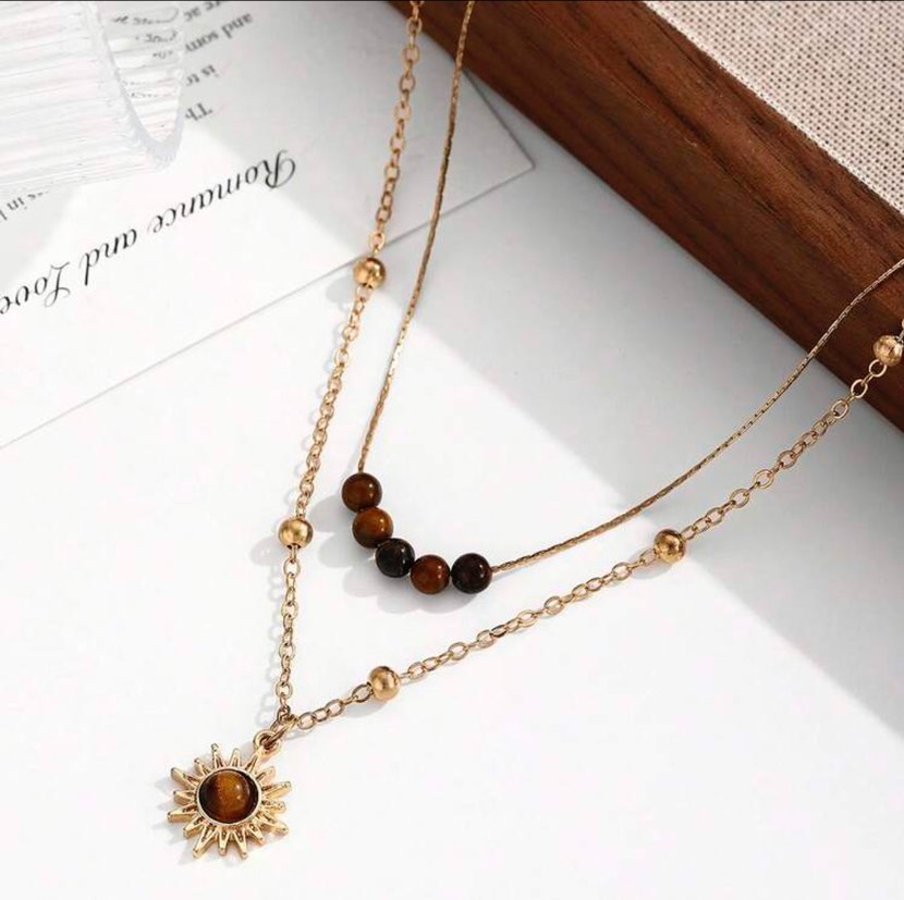 Bohem Tarzı Boncuklu Kahverengi Kolye - Görsel 2