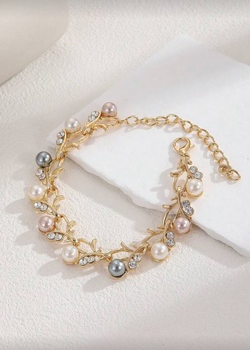 Çiçek Desenli İncili Bileklik - Görsel 3