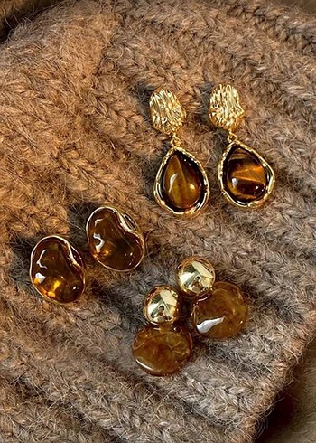 Bohem Tarzı Parlak Kahverengi Boncuklu Küpeler - Görsel 2