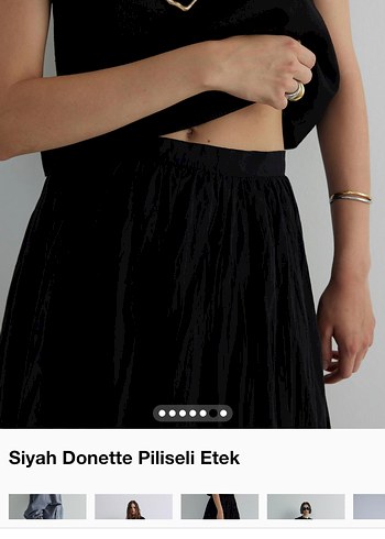 Siyah Donette Piliseli Midi Etek - Görsel 3