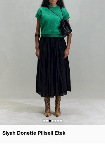 Siyah Donette Piliseli Midi Etek - Görsel 2