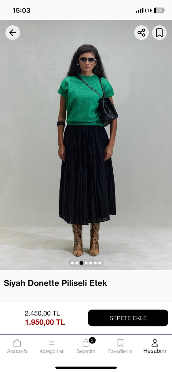 Siyah Donette Piliseli Midi Etek - Görsel 2