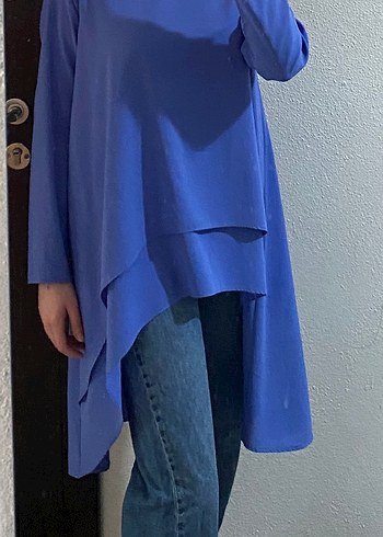 Kadın Mavi Uzun Kollu Salaş Tunik - Görsel 2