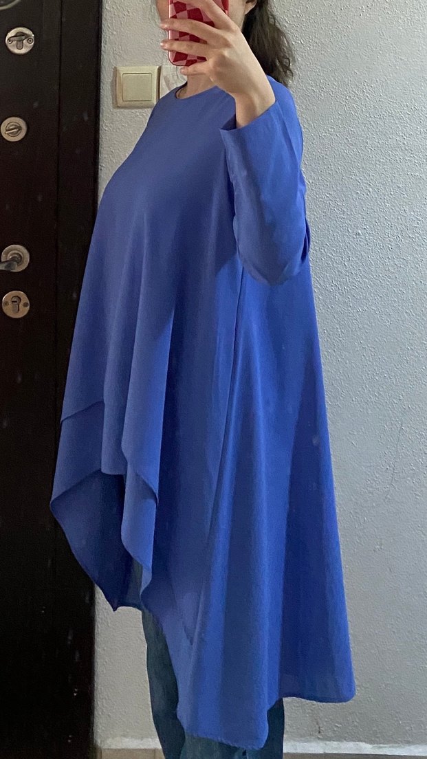 Kadın Mavi Uzun Kollu Salaş Tunik - Görsel 3