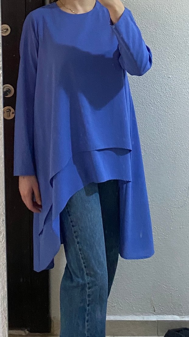 Kadın Mavi Uzun Kollu Salaş Tunik - Görsel 2