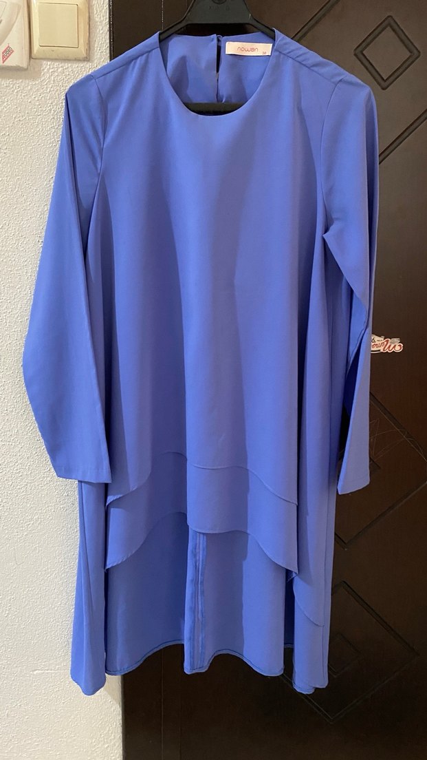 Kadın Mavi Uzun Kollu Salaş Tunik - Görsel 4