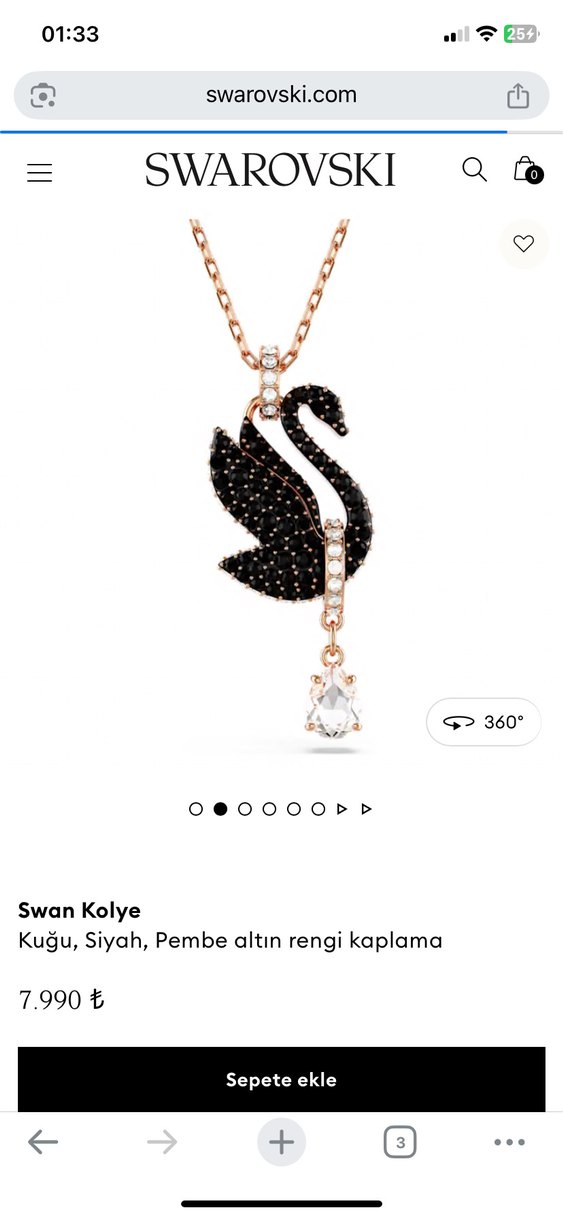 Pembe Altın Kaplama Siyah Kuğu Kolye - Görsel 2