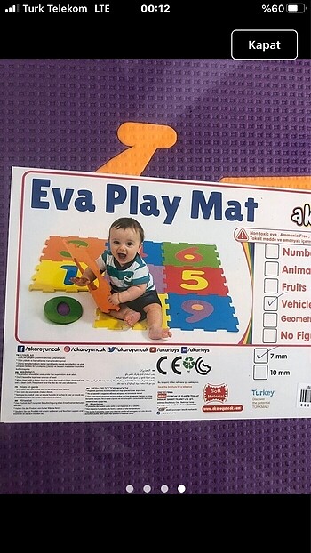  Beden Renk Oyun matı-yer karosu