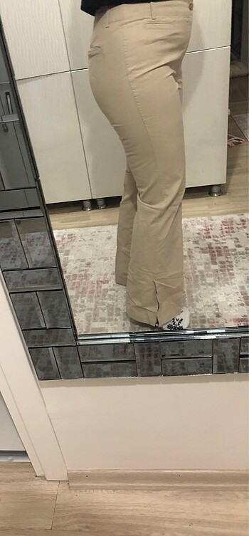 H&M Yandan yırtmaç modelli bej rengi koton pantolon
