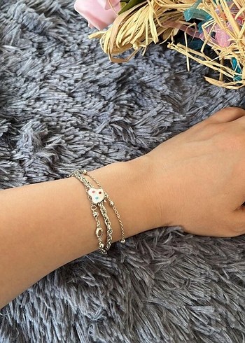 İşlemeli Zincir Detaylı resim paletli Gri Beyaz Bileklik - Görsel 2