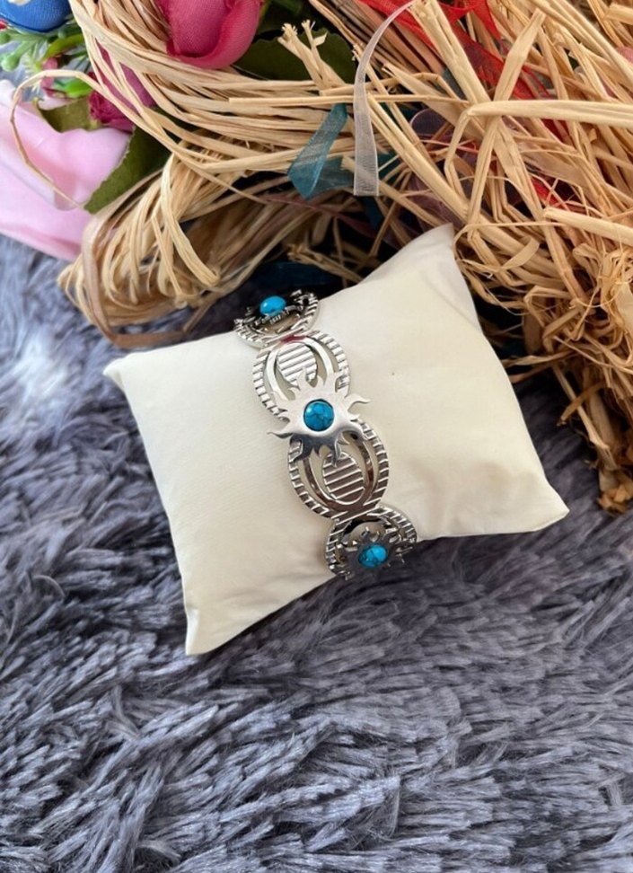 Turkuaz Taşlı güneş simgeli Kadın Bileklik - Görsel 4