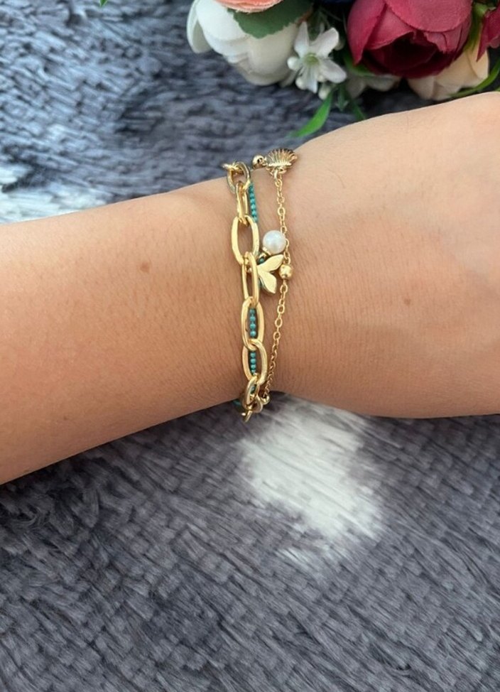 Zincir Detaylı Altın Renk Bileklik - Görsel 2