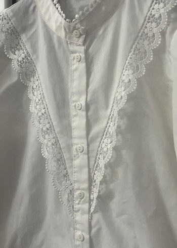 Düğmeli Beyaz Bohem Pamuk Gömlek - Görsel 3