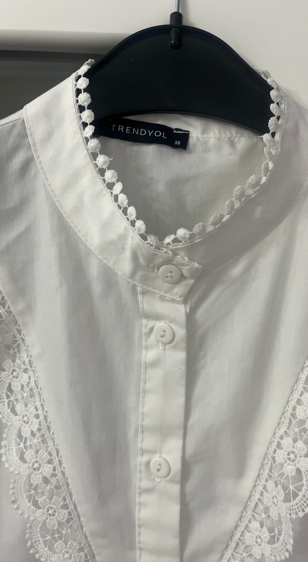 Düğmeli Beyaz Bohem Pamuk Gömlek - Görsel 4