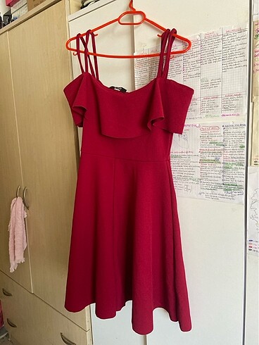 s Beden bordo Renk Kırmızı mini elbise