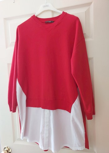 Düğmeli Kırmızı Midi Sweat Tunik