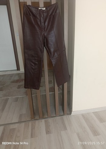Kahverengi Deri Midi Kadın Pantolon