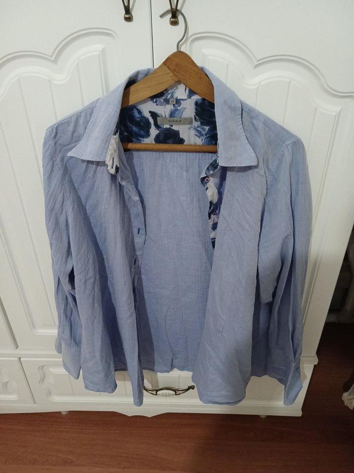 Gri Baskılı Kadın Gömlek, Uzun Kollu, Salaş Kesim - Görsel 4