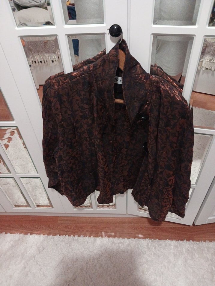 Gri Baskılı Kadın Gömlek, Uzun Kollu, Salaş Kesim - Görsel 3