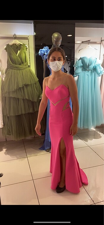 Pembe transparan detayli abiye