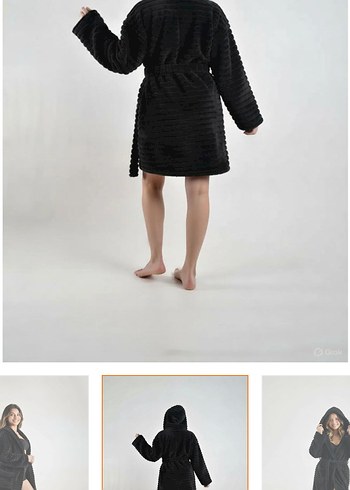 Siyah Kapüşonlu Modern Bornoz sabahlık - Görsel 4