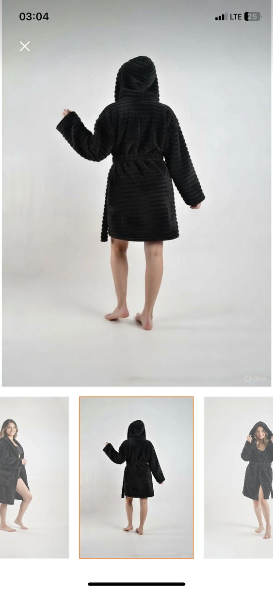 Siyah Kapüşonlu Modern Bornoz sabahlık - Görsel 4