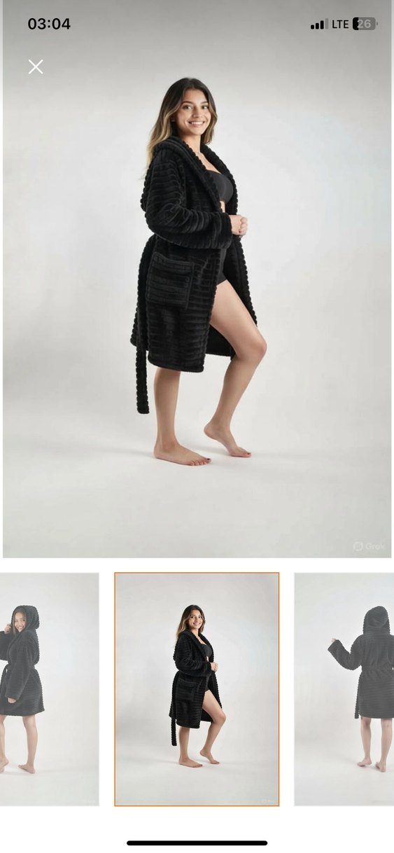 Siyah Kapüşonlu Modern Bornoz sabahlık - Görsel 3