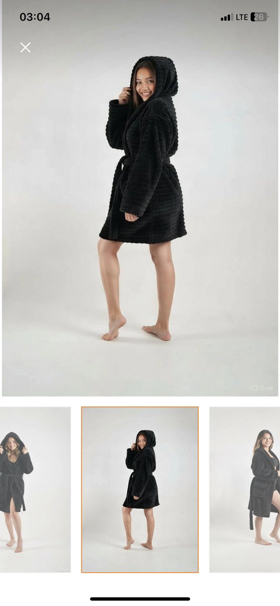 Siyah Kapüşonlu Modern Bornoz sabahlık - Görsel 2