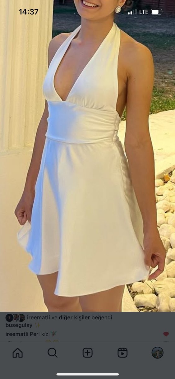 Zara boyundan bağlamalı saten elbise - Görsel 4