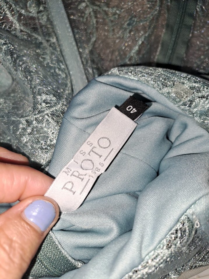 mint yeşili güpürlü Uzun Abiye Elbise - Görsel 3