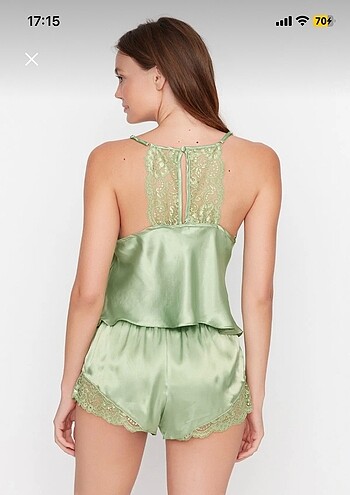 s Beden yeşil Renk Saten pijama