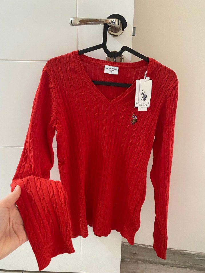 Kırmızı V Yaka Kadın Triko Kazak - Görsel 3