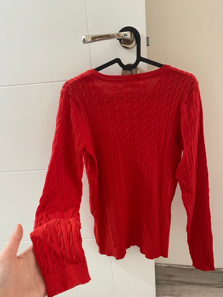 Kırmızı V Yaka Kadın Triko Kazak - Görsel 5