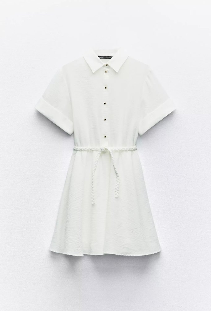 Düğmeli Keten Mini Beyaz Elbise - Görsel 2