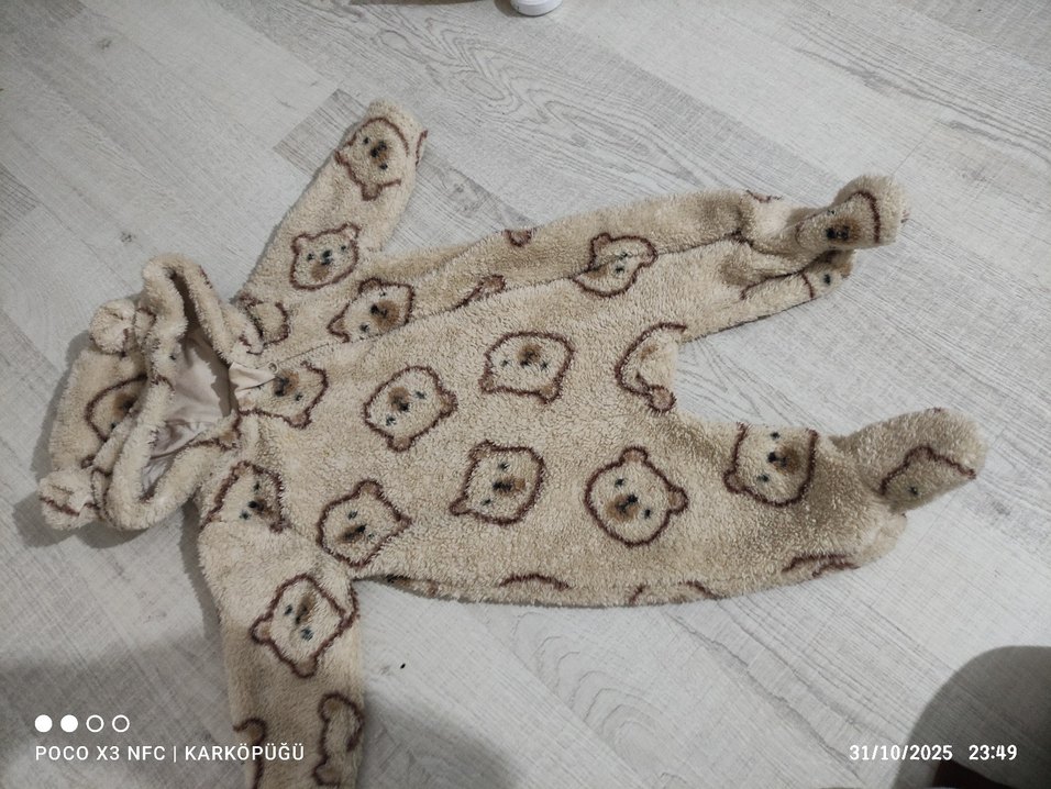 Kürk Detaylı Kahverengi Bebek Tulumu - Görsel 2