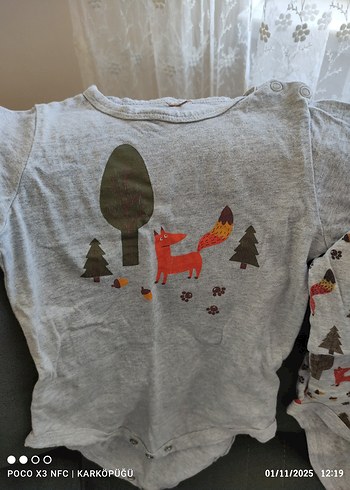 Uzun Kollu Gri Desenli Bebek Body - Görsel 3