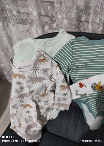 Uzun Kollu Gri Desenli Bebek Body - Görsel 4